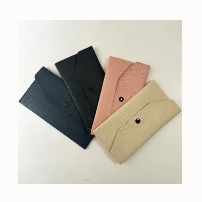 Professional High Quality Packing Portable Cash Envelopes Holder Black Leather Snap Botton Pouches Pouch Money Travel Coin Pouch