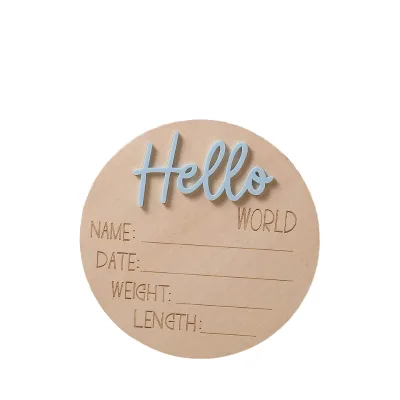 6-Inch Blue Wooden Newborn Photography Props Home Decor Newborn Baby Announcement Sign 'Hello World' for Boys Girls Baby Showers
