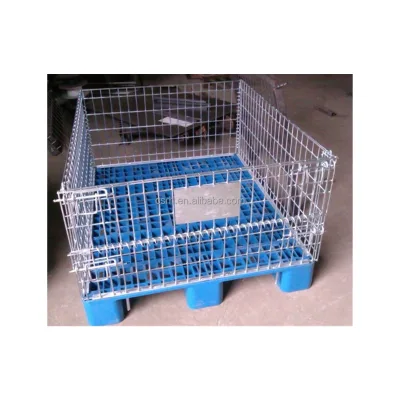 RH-C-U01 1200*1000*500 (+150) Foldable Wire Mesh Steel Warehouse Metal Roll Storage Container Cage with Plastic Pallet