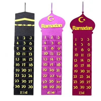 EID Mubarak Kareem Countdown Felt Calendar Gold Star Sticker Wall Hanging Muslim Balram DIY Ramadan Party Decoration SD061