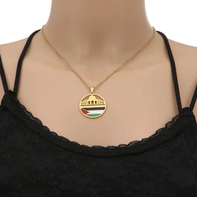 Fashion Designs Stainless Steel Country Palestine Pendant Jewelry Circle Shape Map Necklace for Women