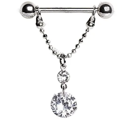 316L Surgical Steel Diamond Nipple Stretching Jewelry Nipple Piercing Ring with Two Round Gems