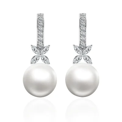 Luxury 18K Solid Real Gold Natural Pearl Drop Earrings Fine Jewelry D VVS Moissanite Diamond Bowknot Earrings Women