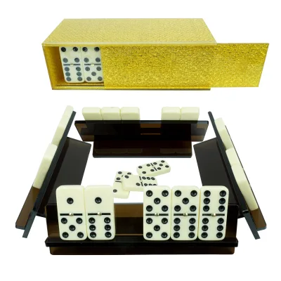 High Quality 5008 Model Urea Dominoes Set with Luxury Acrylic Box and 4 Sets Dominos Holders Rack for Playing Game