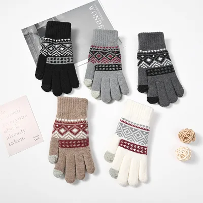 ALLCH Winter Touch Screen Gloves Snow Flower Printing Keep Warm for Women and Men