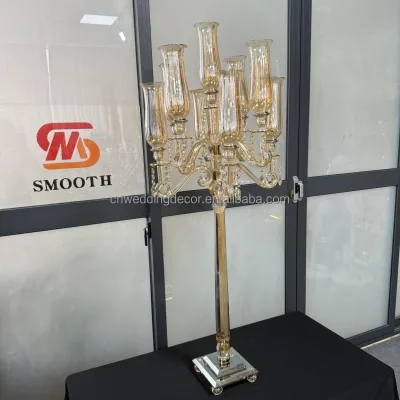 SMOOTH Crystal Candelabra Centerpieces Champagne Gold Yellow  Crystal Candelabra for Wedding Event Decoration
