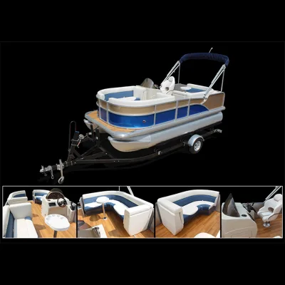 Customizable 5.8m Single Deck Aluminum Pontoon Boat, 90HP Max, Wooden Flooring, for Lakeside Family Fishing