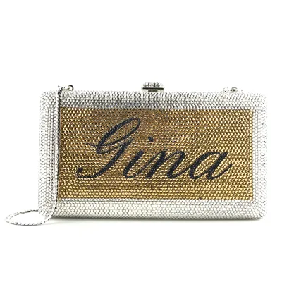 OC3920 Luxury Letters Rhinestone Evening Bag With Rectangle Box Design and Removable Chain for Formal Party
