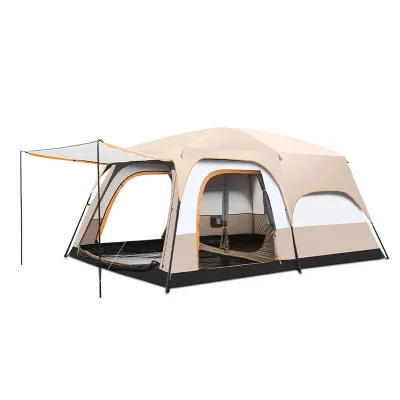 Large Outdoor Folding Portable Tent with Two Rooms and One Living Room Oxford Fabric Windproof Rainproof for Beach Camping BBQ