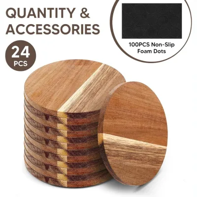 square Round Acacia Wooden Coasters Wood Blank Plain Round Wooden coaster for Drinks with Holder