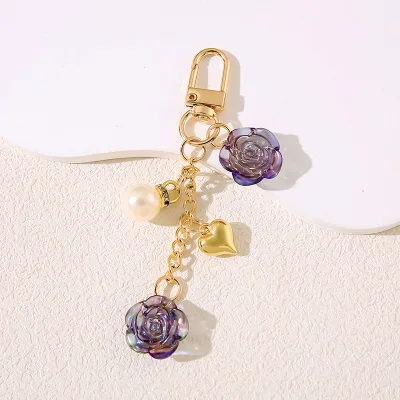 Rose Flower Keychain Chain Tassel Rose Pendant Rose Key Chains Flower Key Ring for Women Girls Purse Bag Charm Accessories Decor