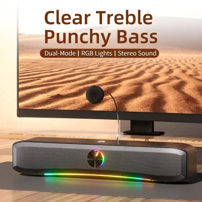 E-3600 Soundbar for PC/Conference with RGB Light, Noise-Cancelling Mic, Dual Drivers & Wired USB-Aux Connectivity