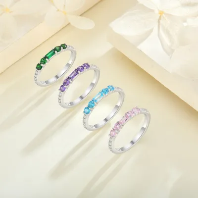 925 Sterling Silver Baguette Cut CZ Eternity Band Ring Multi Color Stackable Ring Half Pave Band Ring Women Fashion Jewelry