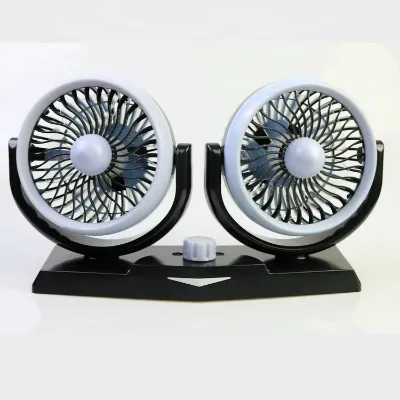 12V 24V 5 Inch USB Dual Head Fragrance LED Turbo Cooling 360 Adjustable Low Noise Plastic Car Fan