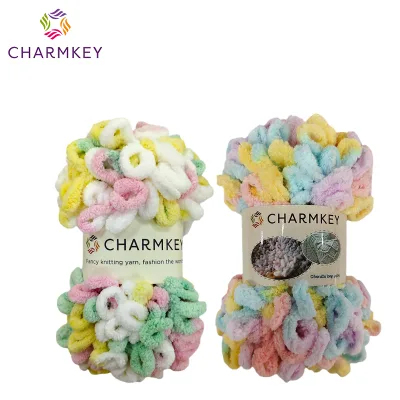 Variegated Loop Chenille Yarn - NM1/0.1 Colorful Finger Knitting Yarn for No-Tool Hand Crafts