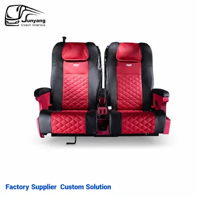 Double Coach Seat with Pivoting Armrest and Grab Handle USB Charging for Shuttle