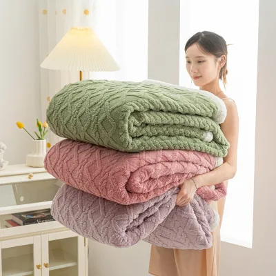 Luxury Fleece Sherpa Double Layer Throw Blanket Soft Warm Polyester Winter Solid Color for Couch Sofa