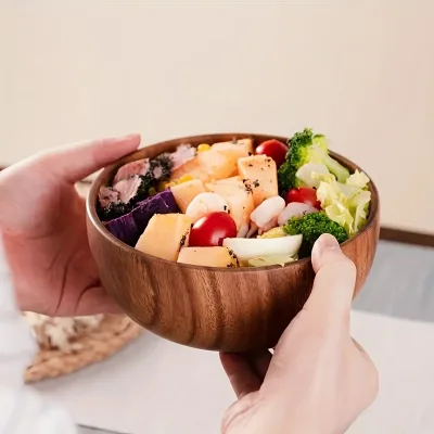 Custom Eco-Friendly Disposable Wood Handcrafted Large Solid Serving Bowl Set for Salads and Vegetable Bowls