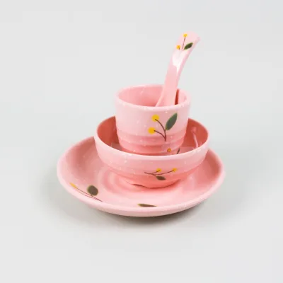 Non-Toxic A5 Melamine Plate Dinnerware Sets for Rice Soup Salad Chinese Tea Plastic Dishes and Spoon Tableware Home Use
