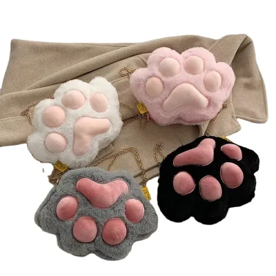 HY2 Cartoon Three-dimensional Cat Claws Plush Bag Girl Cute Chain Crossbody Bag Mini Cat Claws Doll Shoulder Bag