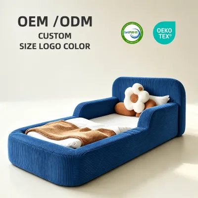 Full Foam Kids Foam Bed No Wood Safety Bumpers Corduroy Fabric Vacuum Compressed Kids Bedroom Furniture for Toddler Sleeping