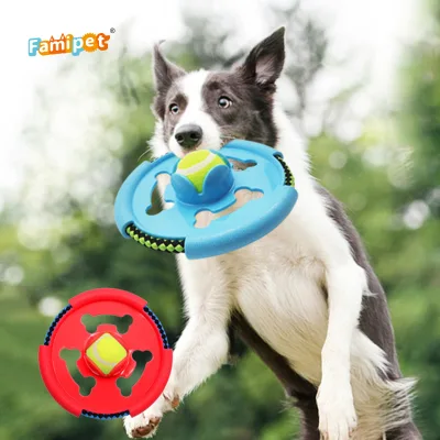 Famipet Manufacturer Wholesale Unique 2 in 1 Design Durable Tpr Tennis Flying Disc Pet Dog Training Interactive Toys