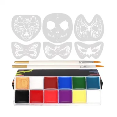 12colors Face Paint 6PCS Stencil Halloween Face Painting with Stencil