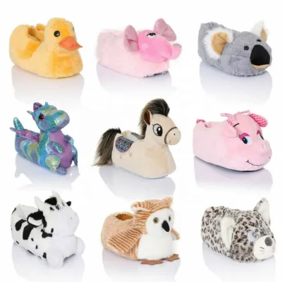 Kids Fuzzy Furry 3d Fluffy Animal Print Cute Cartoon Animal Plush slippers