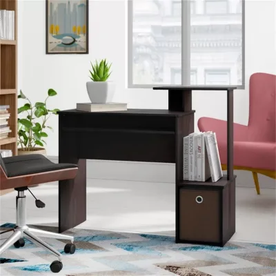 Multi Tier Storage 2 Shelves Keyboard Tray CPU Compartment Pedestal Base for Studio Home Office Use Gaming Computer Desk