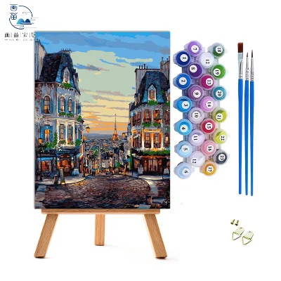 16 * 20 Inches Adults Kids Painting by Numbers Kit DIY Canvas Paris Oil Painting Adult Urban Street Lamp Paint by Numbers