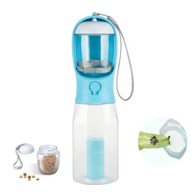 Portable 3 in 1 Dog Travel Water Bottle with Poop Bag 19 oz 600ml Dispenser for Walking