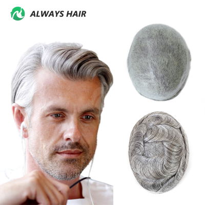 100% Real Human Grey Hair Mens Toupee Men Super Skin Hairpieces