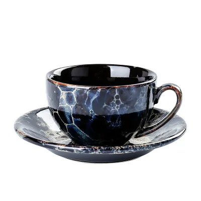250ml Custom logo Kiln Change Glazed Cappuccino Espresso Coffee Cup Latte Ceramic Cup With Saucer