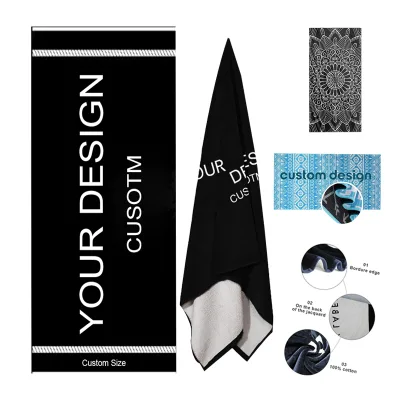 Promotion Custom Printed Microfiber Fabric Beach Towel with Logo Summer Fluffy Beach Towel Microfiber Velvet Jacquard Logo
