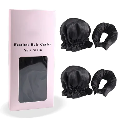 Wholesale Customize 3 Set 2 Set Black Silk Heat Less Hair Curler for Cosmetic