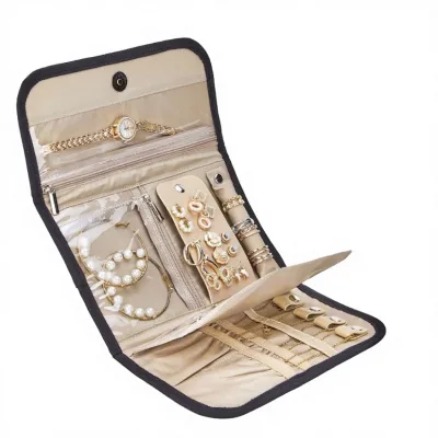 Portable Waterproof Durable Fabric Travel Jewelry Storage Bag Foldable Jewelry Roll for Necklaces Earrings Rings Living Room
