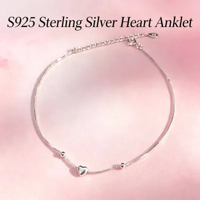 Silver Plated Heart Anklet Adjustable Snake Chain Ankle Bracelet Luxury Beaded Foot Jewelry Women Everyday Wear Tarnish