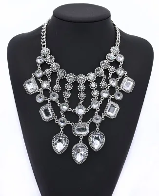 New Trendy Colorful Crystal Rhinestone Drop Necklace for Women Wedding Jewelry with Alloy Beads Tassel Gift Accessory