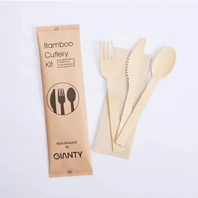 Biodegradable Bamboo Utensil Disposable Bamboo Cutlery Set Biodegradable Dinnerware for Party Camping