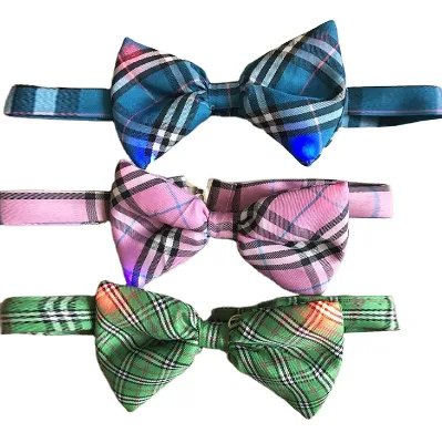 Joylit Wholesale Custom Blinking Light up Bow Tie Balsam Plaid Bow Tie Party Luminous LED School Bowtie for Festival Party Gift