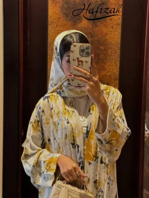 Hafizah Floral Muslim Women Long Gown Prayer Dress A-line Maxi Abaya Puff Sleeve Modest Summer Wear