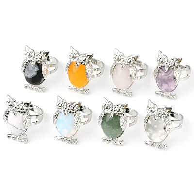 High Quality Lovely Owl Shaped Oval Crystal Adjustable Fashion Gem Stone Rings