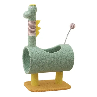 Cute Sisal Cat Scratching Post Multi-functional Dinosaur Cat Climbing Tree Tower with Tunnel Kitten Condo Activity Centre