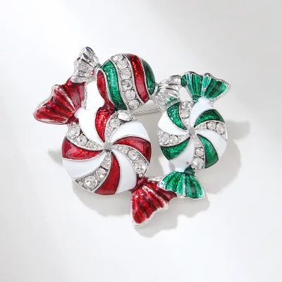 Wholesale Christmas Candy Shaped Crystal Rhinestone Zinc Alloy Gold Plated Casual Party Wedding Anniversary Brooch Accessories