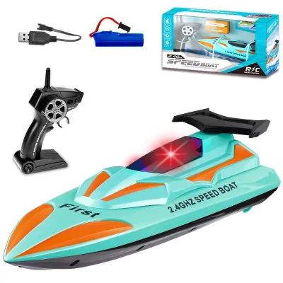 5 Channel Electric Blue RC Speed Boat Racing 2.4Ghz High-Speed Long Range Remote Control Model Ship Toy Li-ion Battery Auto