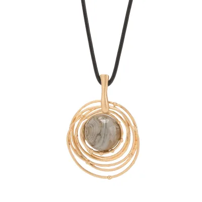 European Handmade Gold Plated Vintage Geometric Jewelry Wax Rope Zinc Alloy Circular Shape Pendant Necklace for Daily Life Gift