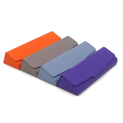 Factory Wholesale Custom Logo Leather Eyeglass Case Handmade Triangle Folding Sunglasses Box with Soft Bag