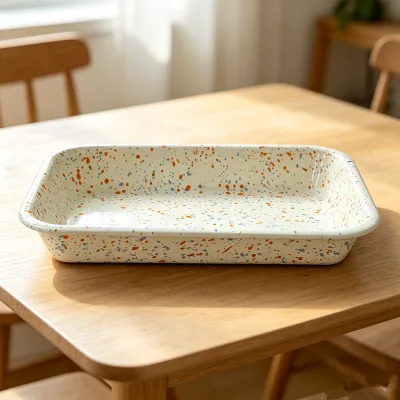 28x20x4cm OEM Durable Home Kitchenware Custom Splash Splatter Slosh Splatterware Enamel Hamburger Serve Tray Bread Bake Pan
