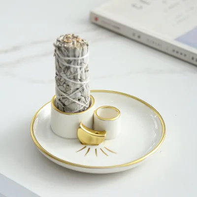 Ceramic Sage Incense Holder with Burning Tray Aromatic Incense Burner Essential for Meditation and Relaxation