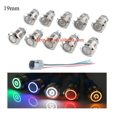 19mm Metal Push Button Switch Momentary/Latching Led Light Red Yellow Blue Green White 12-24V IP65 Waterproof